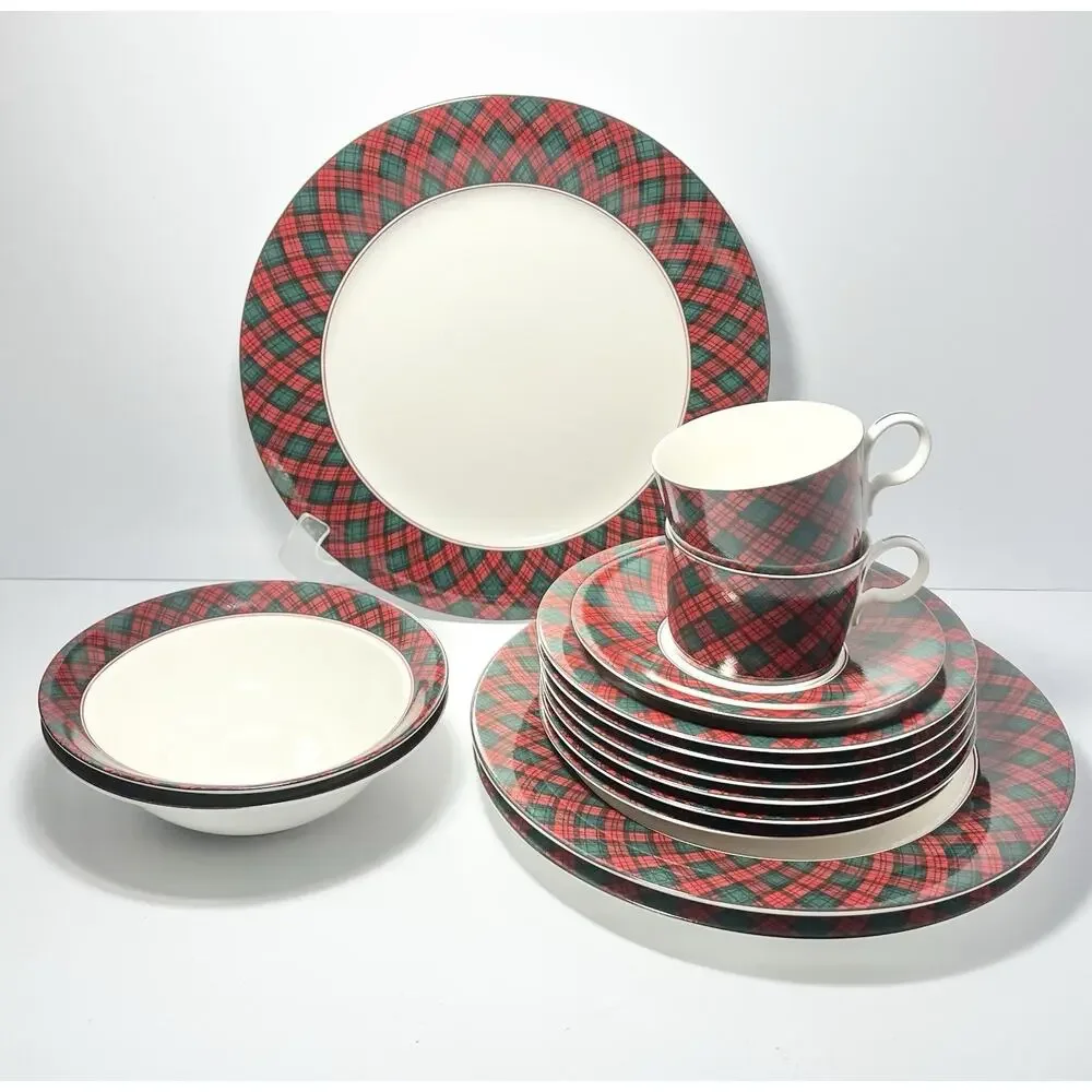 Arita “Tartan Plaid” 13-Piece Ceramic Dinnerware Set